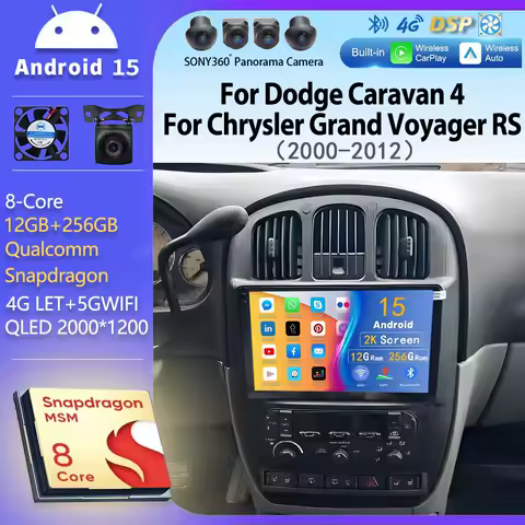 android 15 wifi+4G Carplay Car RadioFor Dodge Caravan 4 For Chrysler Grand Voyager RS 2000-2012 Navigation Stereo Multimedia GPS