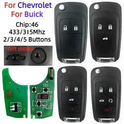 Llave de coche remota para Chevrolet Cruze Spark Malibu Aveo Sail Trax para Buick Encore 315/433Mhz 46 Chip Sticker 2 3 4 5 Button Blade