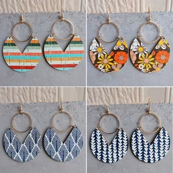 Round Printed Wood Drop Earrings Light Luxury Fashion Party Dangle Earrings For Women Jewelry Direct Selling Wholesale