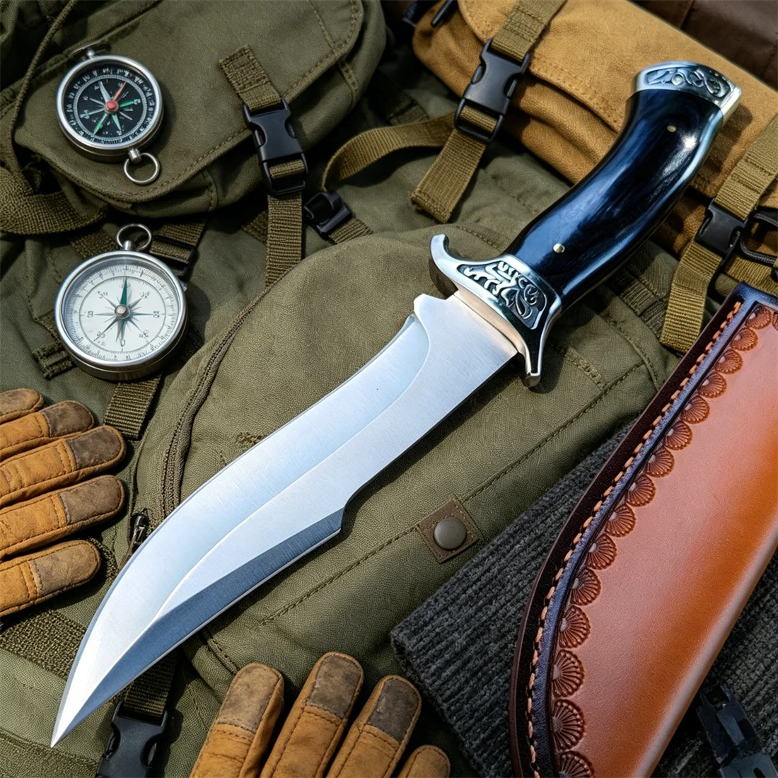 Bushcraft Knife Fixed - High Hardness 8cr13mov Blade Wood Handles