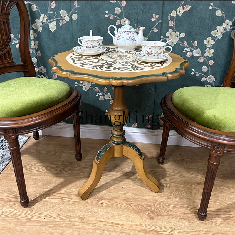 

Круглый стол CL в стиле ретро, угловой стол с ручной росписью, круглый стол из массива дерева