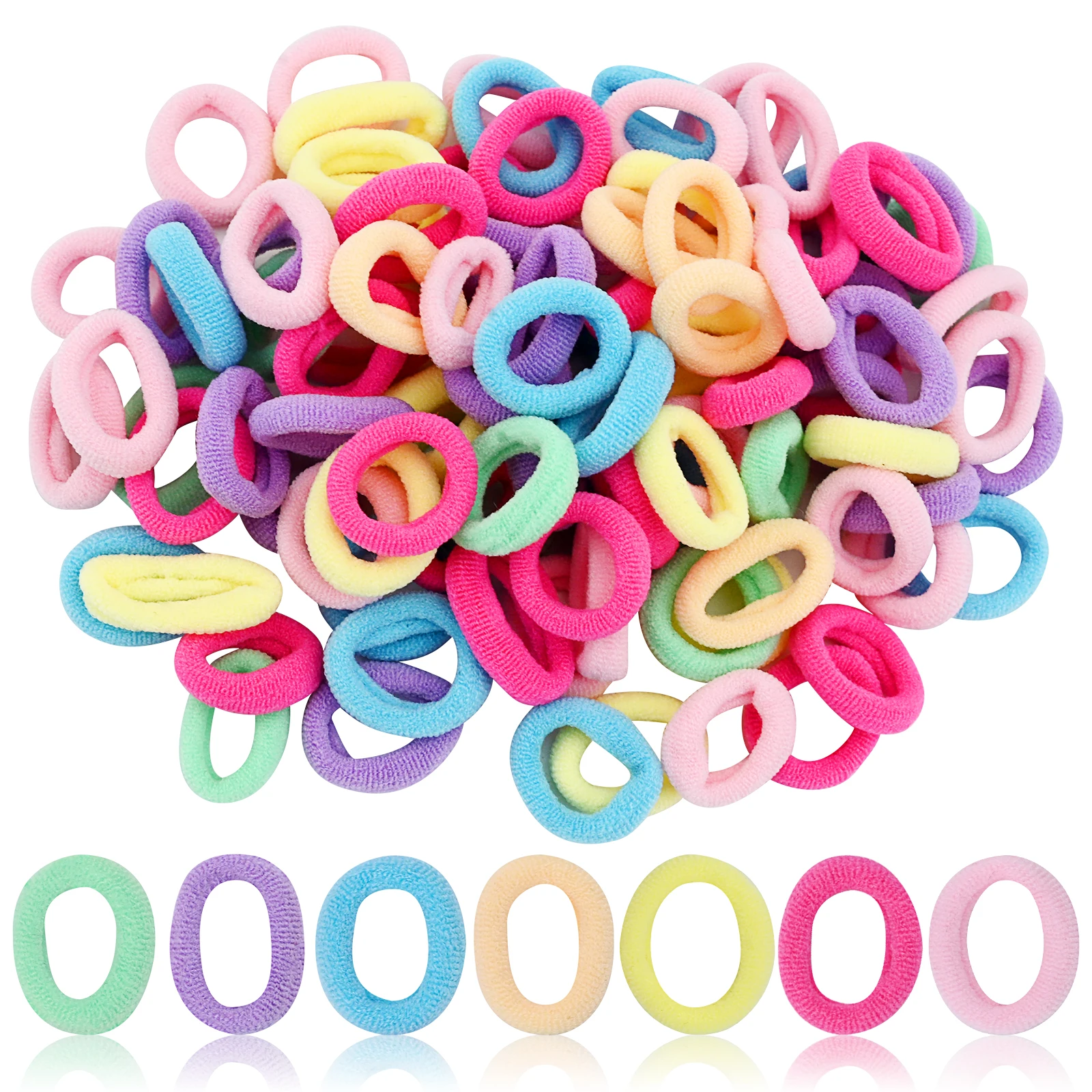 Pack of 100 Baby Hair Bobbles, Hair Scrunchies Children Elastic Small, Tiny Soft Elastic Hair Scrunchies for Children Toddlers