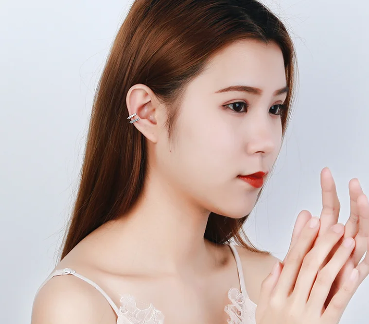 925 Sterling Silver Zircon Double Layer Clip Earrings Women INS Trend Asymmetric No Piercing Earring Party Jewelry pendientes