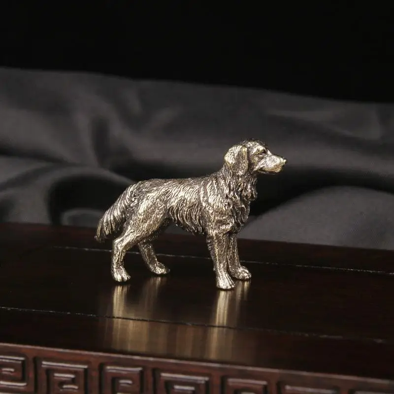 Sheepdog Statue Antique Copper Hound Figurine Tea Pet Miniature Desktop Ornament Home Decor Puppy Sculpture Collectible Craft