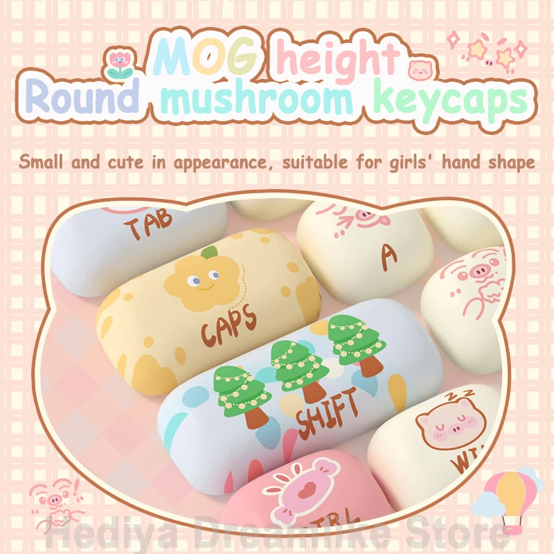 Piggy Theme Cute Keycaps Cartoon 139-Key PBT Dye-sub Full SP Keycap Set stampa ad alta definizione personalizzata per regalo per ragazze dei bambini