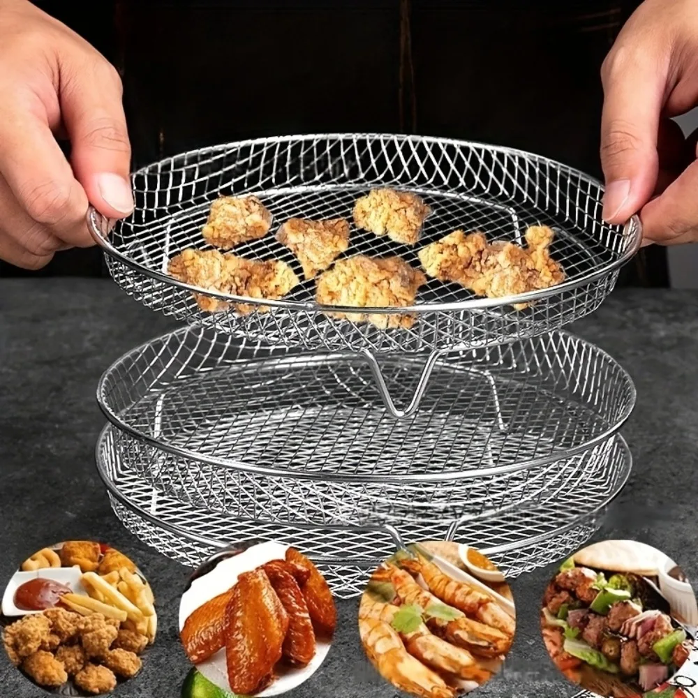 Stainless Steel Air Fryer Accessory, 3pcs/set Air Fryer Rack, Steaming and Grilling Rack, Drying Rack, Stackable Kitchen Grill