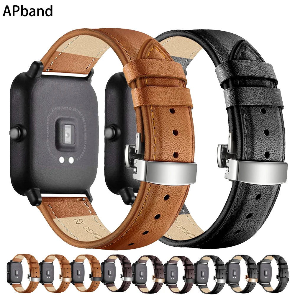 Cinturino per orologio da 20mm/22mm per Amazfit GTS/2/2e/3/GTS2 Mini/GTR 42mm/47mm/GTR2/3/Pro strato cinturino in vera pelle Amazfit bip