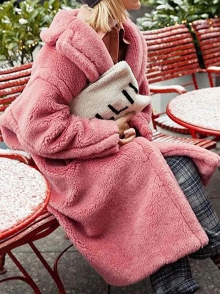 White Lamb Wool Coat Women Winter Thick Warm Fleece Teddy Coat Female Oversized Casual Loose Long Sleeve Lapel Long Outerwear