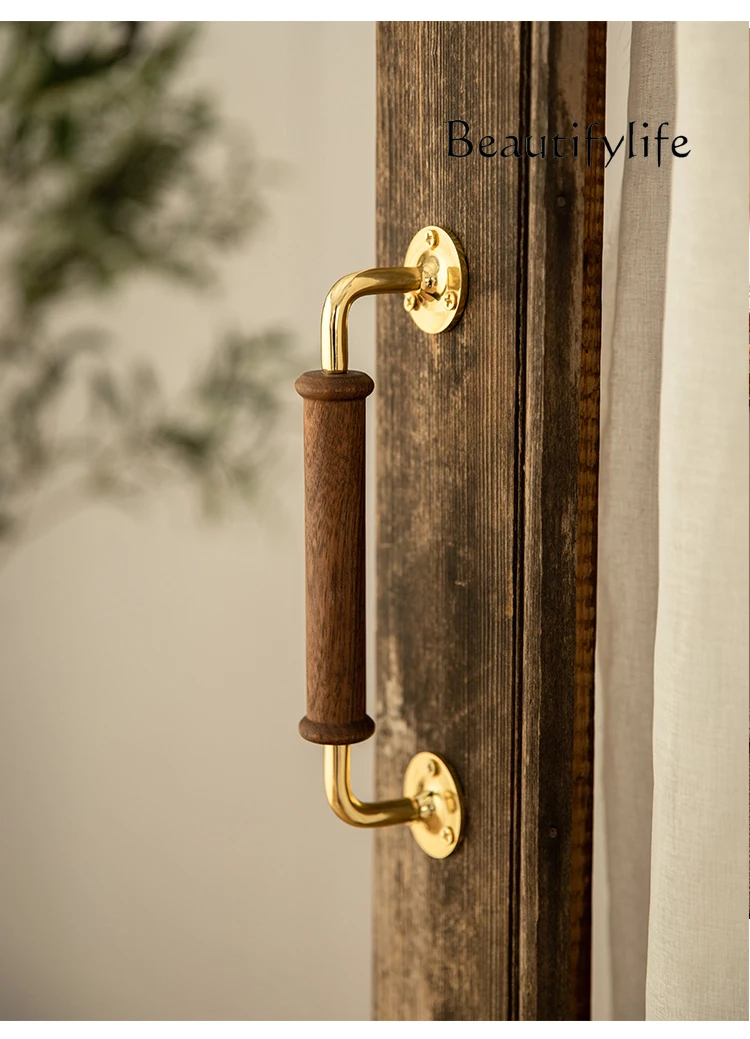 

Vintage black walnut brass antique door handle wall cabinet door drawer decorative armrest handle