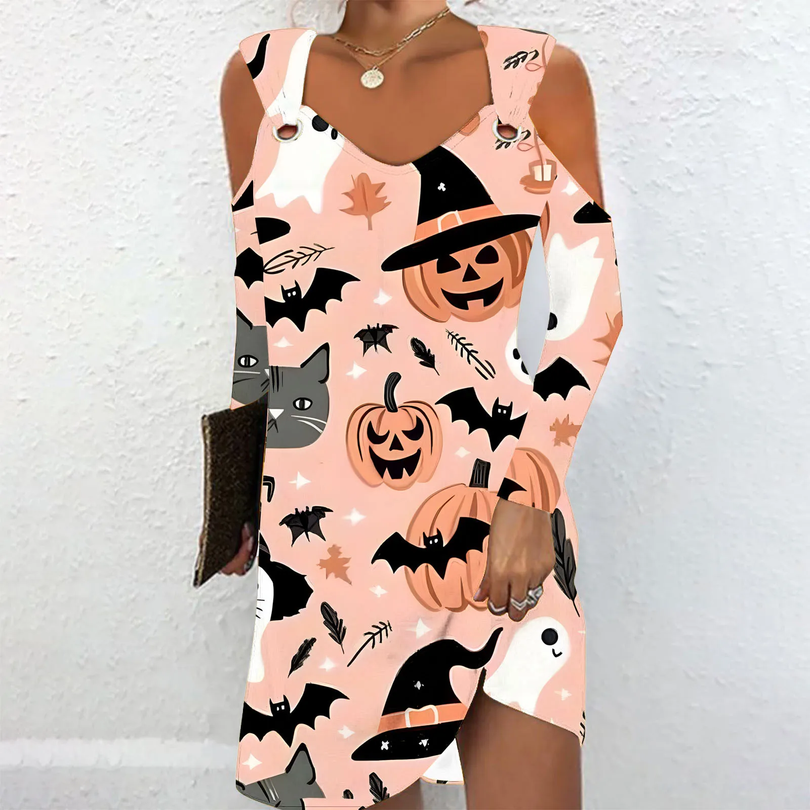 Sexy Off Shoulder Long Sleeve Dress Women 2024 Autumn Halloween Pumpkin Hollow Out Casual Mini Dresses For Women Robe Femme