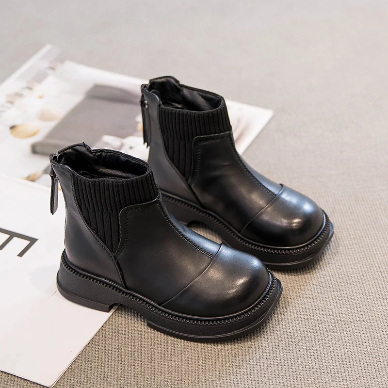 

Ботильоны для девочек, детские флисовые термосапоги для малышей, нескользящие дышащие зимние детские модные кожаные ботинки, нескользящие