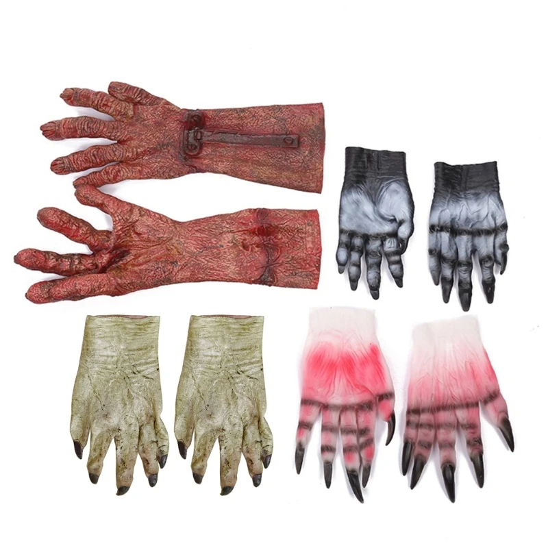 Adult Kids Halloween Scary Devil Zombie Gloves Bloody Hand Horror Cosplay Costume Accessories Masquerade Party Props