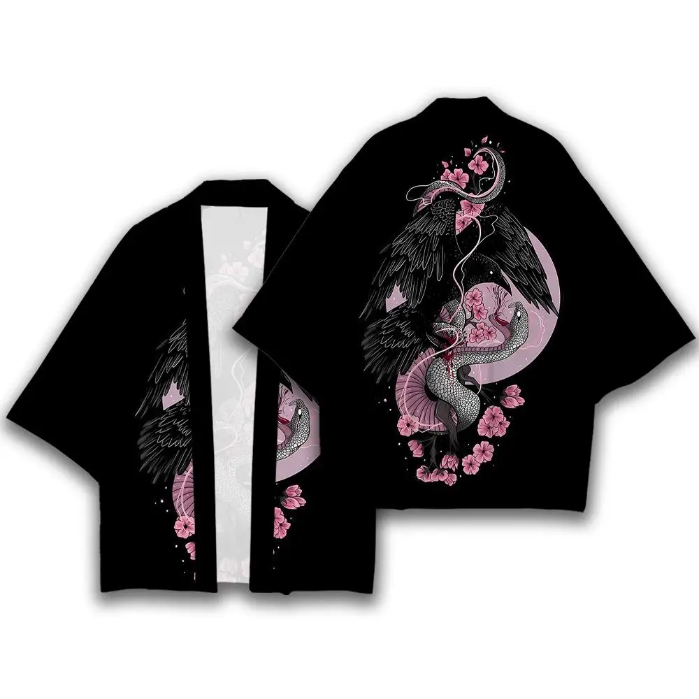 النمط الياباني التقليدي الكامل طباعة كيمونو Harajuku عطلة عادية الشاطئ سترة يوكاتا تسعة الذيل الثعلب Ukiyo-e الملابس