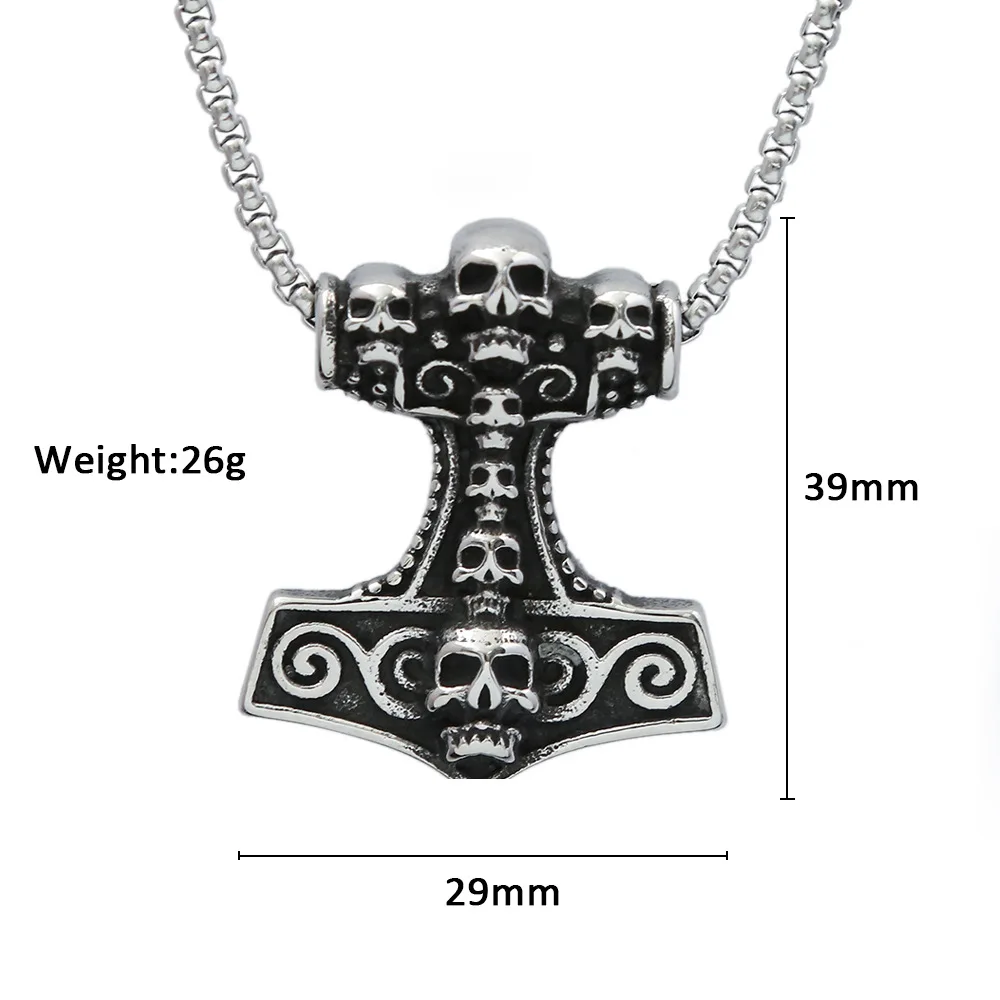 100pcs/lot vintage stainless steel skull hammer pendant necklace titanium steel personalized jewelry wholesale for men