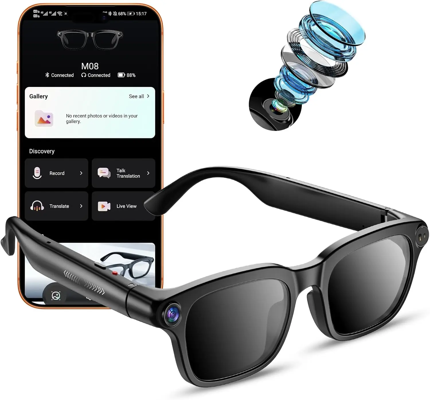

Life Business Record AI Smart Glasses with Camera, 4K 8MP High-Definition Photo and Video Recording, Real-time Translation/Object Recognition/AI Voice Q&A/Recording, Calls and Music, UV and Blue Light Protection, Color-Changing Lenses