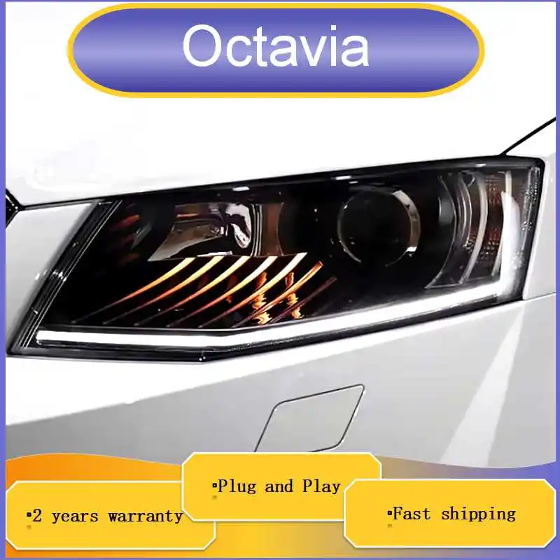 

Автомобильные аксессуары для Skoda Octavia, фары 2014-2017, новинка, Octavia, фары DRL, сигнал поворота, Ближний и дальний свет, объектив проектора