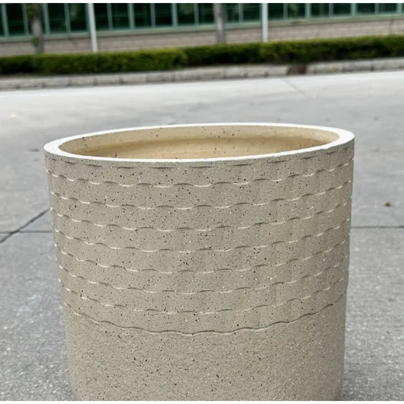 Factory hot-selling rustic texture fiber clay 50L environmentally friendly flower pot with drain holes, suitable