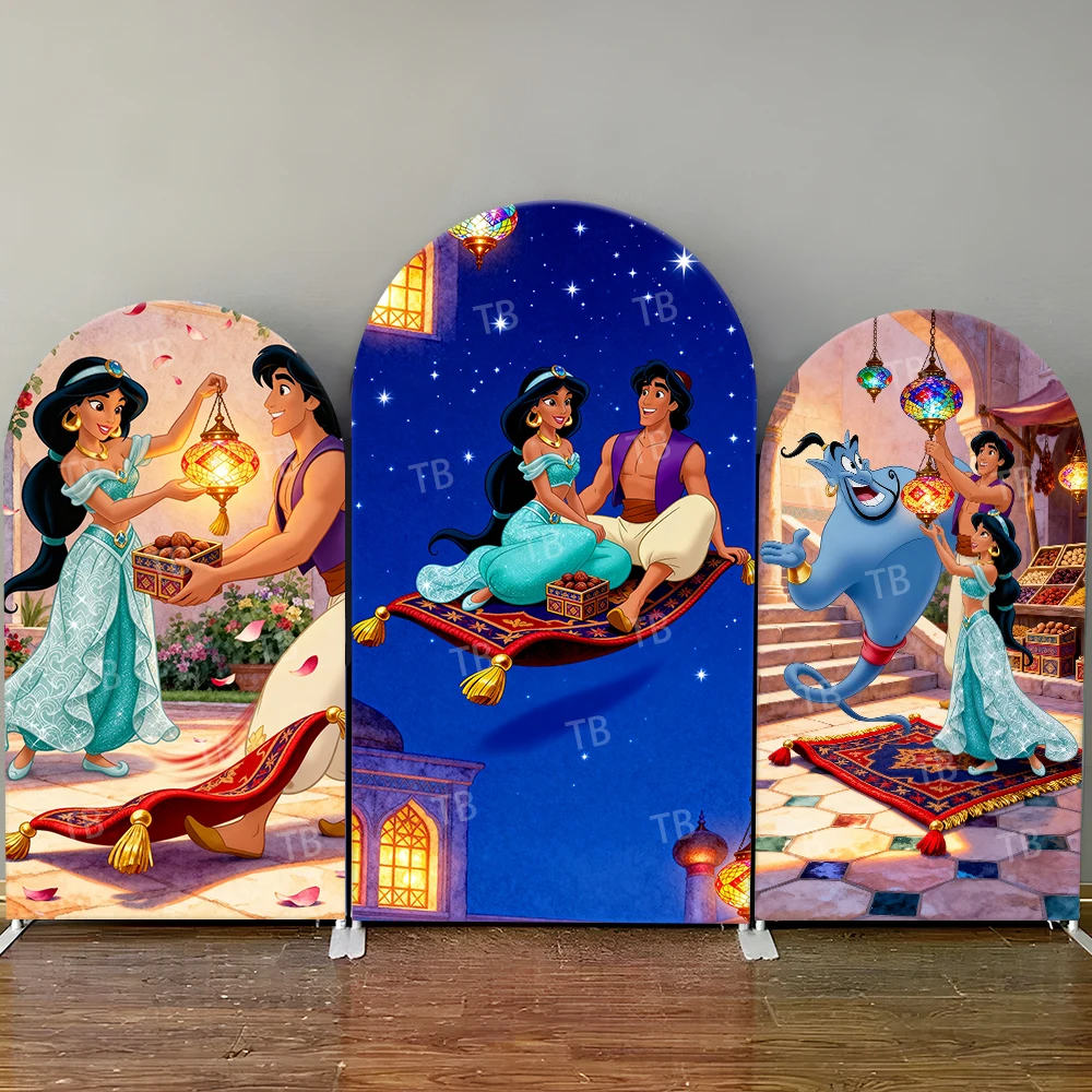 

Aladdin & Jasmine Arch Backdrop Cover Genie Lamp Magic Carpet Lantern Enchanting Photo Booth Props for Parties & Home Decoration