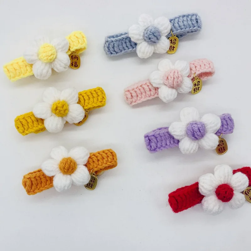 

Collar Soft Cute Knitted Yarn Flower Photo Cartoon Non-Neck Hurt Handmade Bell Kitten Direct Sale