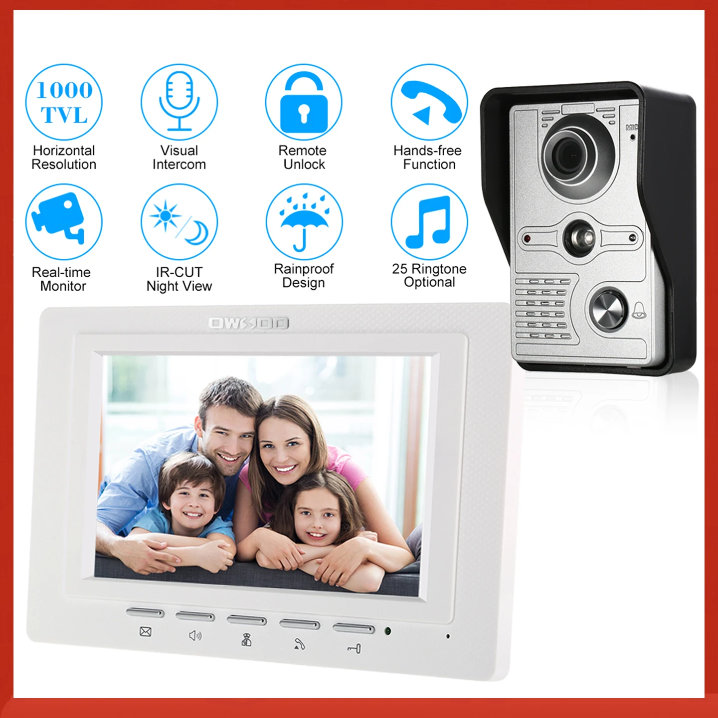 IR-CUT كاميرا خارجية 7 بوصة السلكية جرس باب يتضمن شاشة عرض فيديو شاشة داخلية البصرية الاتصال الداخلي اتجاهين الصوت عن بعد فتح هاتف باب الفيديو #2