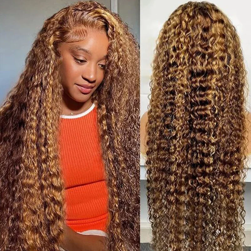 13x6 deep wave curly hd lace frontal human hair wig for women Brazilian glueless highlight colored cheap wigs on sale clearance