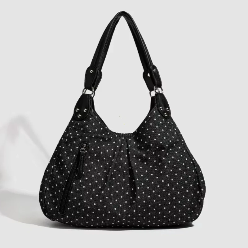 Fashionable Vintage Messenger Bags New Polka Dot Handbag Korean-style Large-capacity Tote Bags Versatile Comfortable Casual Bags