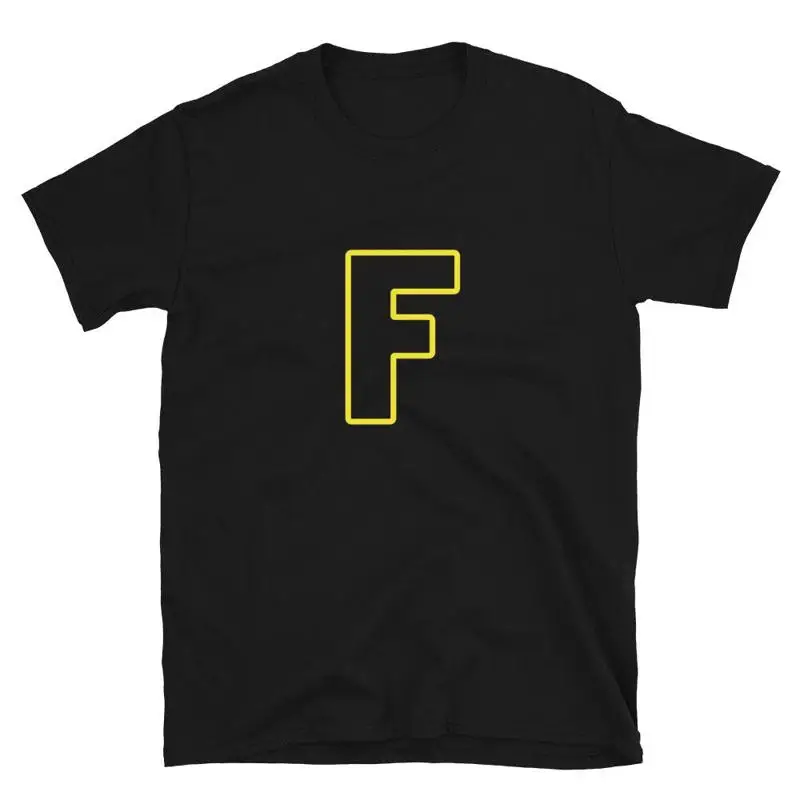 

Letter F Yellow Bold Font Simple Black T-Shirt