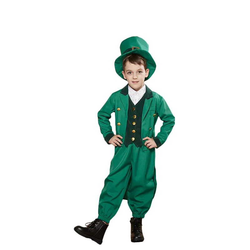 Reneecho Trẻ Em Leprechaun Trang Phục Bé Trai Saint Patrick Carnival Cosplay Trẻ Em Áo Lạ Mắt Bộ Trang Phục Teen Đảng Xanh Cosplay