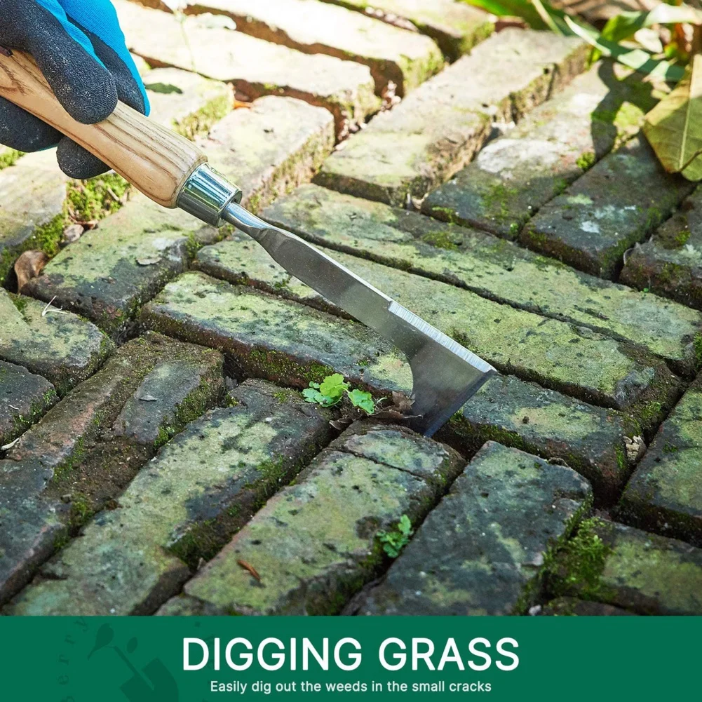 1 Pcs Weeding Sickle with Wooden Handle Crack Weeder Gardening Hand Tools Gardening Sickle for Lawn Patio Terrace Sidewalk Farm