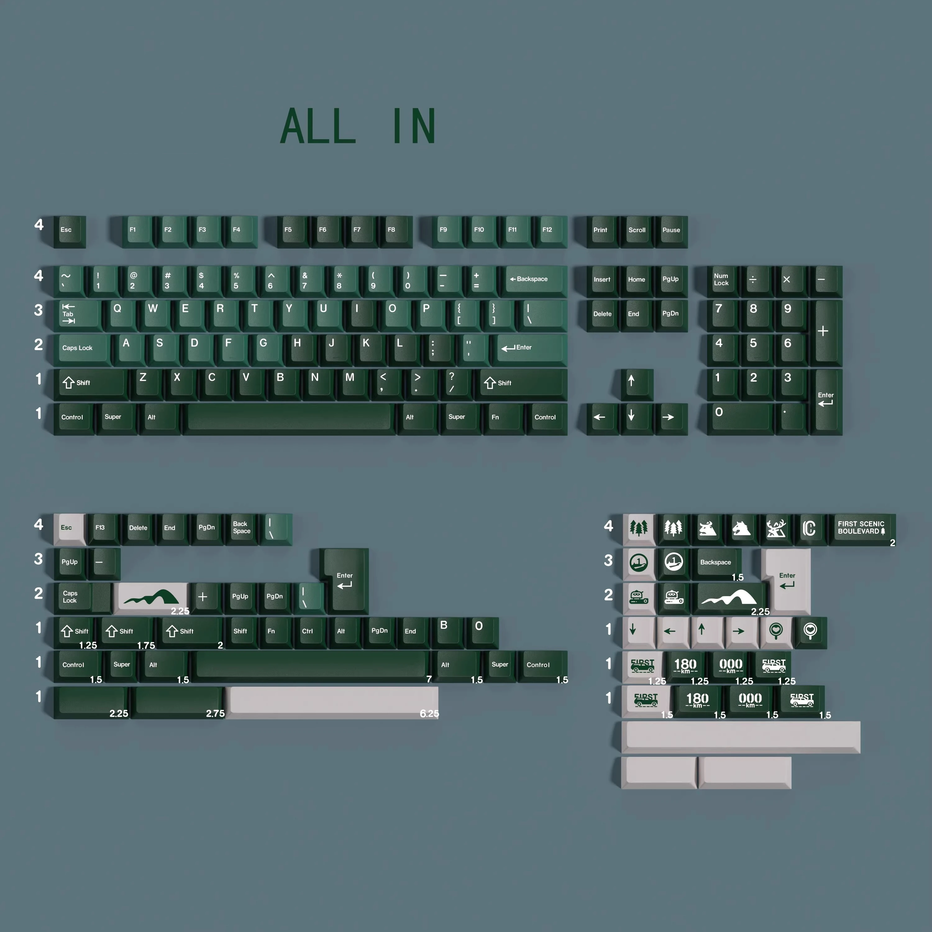 

1 Set JTK First Scenic Boulevard Keycaps PBT 5 Side Dye Subbed Key Caps Cherry Profile Keycap For Alice Double B 7U Spacebar