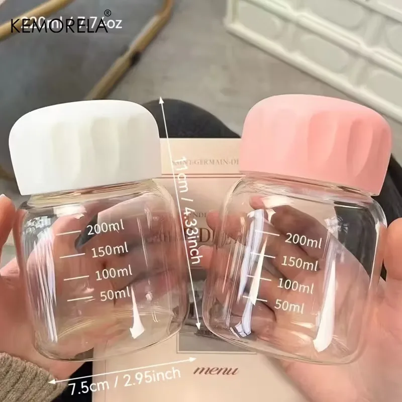 1/2PCS Small Glass Water Bottles with Lid 200ML Portable Cute Mini Cylindrical Leak Proof Water Cup Student Drinking Bottle