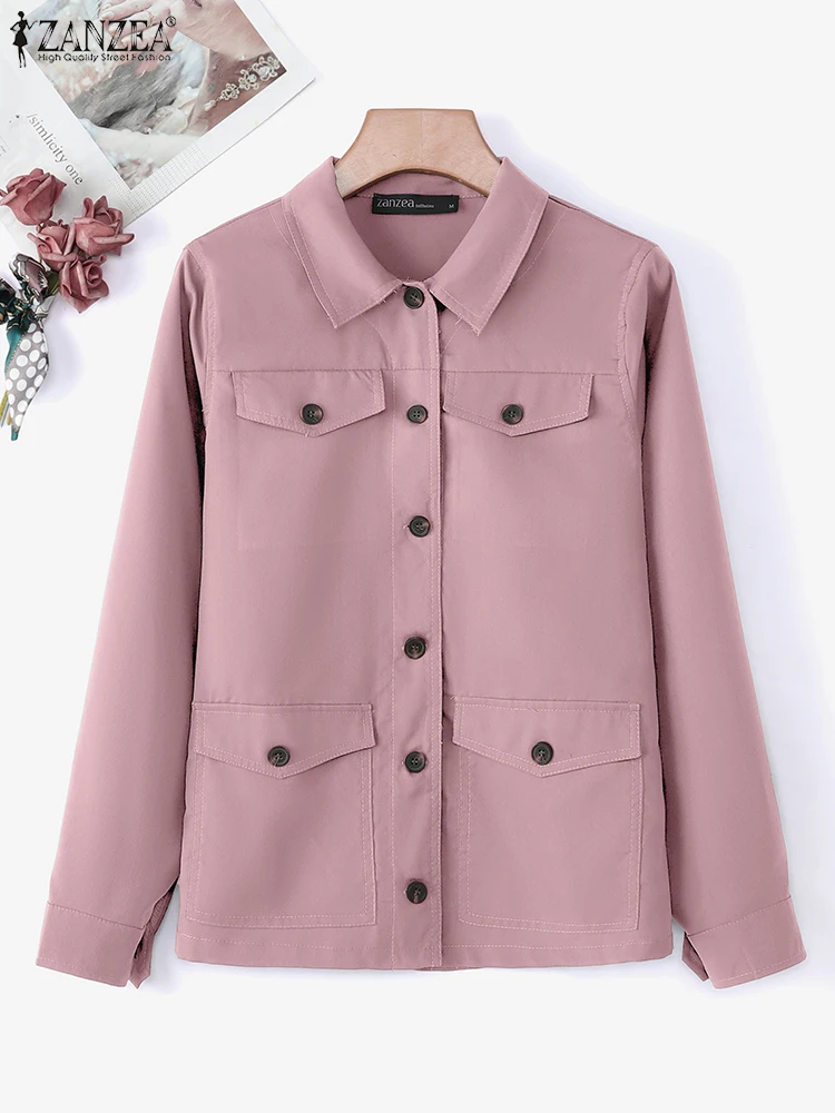 

ZANZEA 2025 Autumn Jackets Women Casual Turn-Down Collar Button Up Long Sleeve Overshirts Work Wear Cargo Outerwear Streetwear