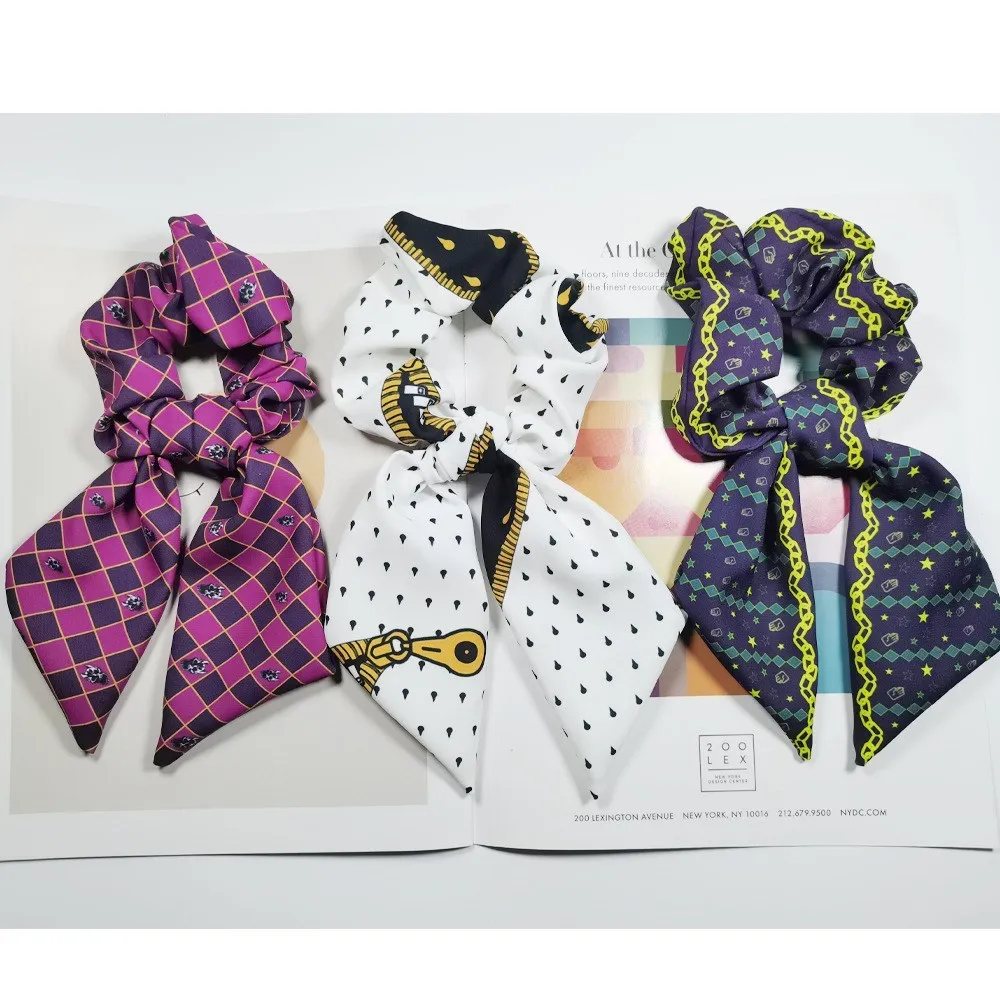 Bizarre Adventure-Scrunchies de doble cara para niña, accesorios de moda para Cosplay, Joseph Jotaro Yoshikage, ABCD