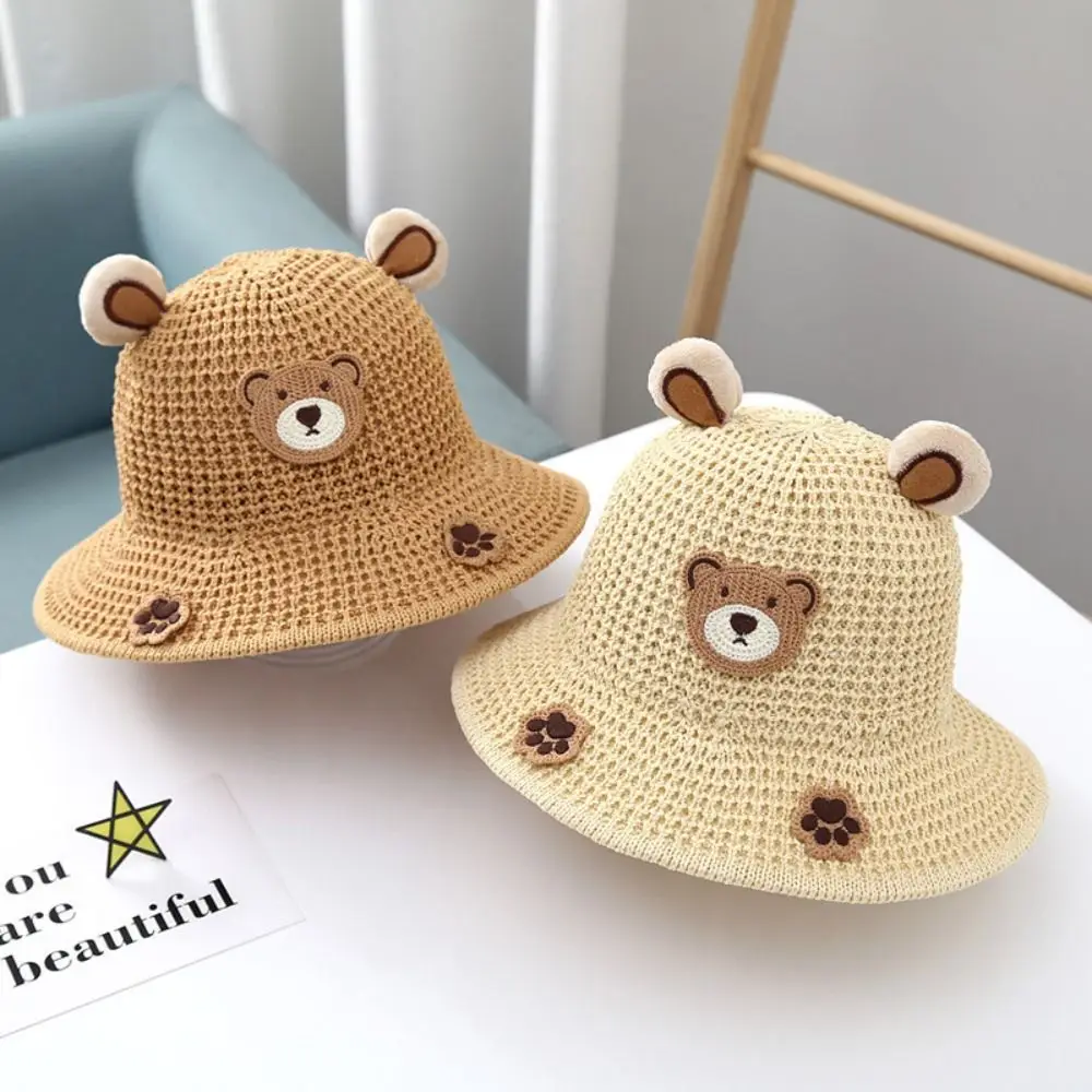 UV Protection Kids Bucket Hat Outdoor Cartoon Straw Sun Cap Breathable Cute Panama Hat Infant Girls Boys