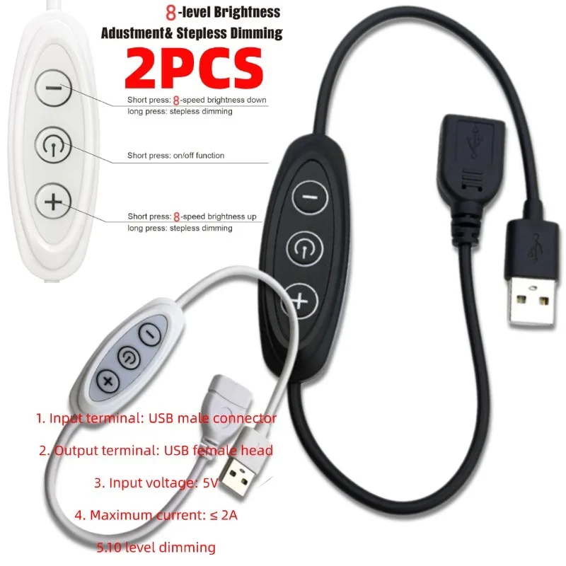 2PCS USB LED Dimmer Controller 5V 2A, 3-Gang Adjustable Brightness Switch for LED Strip, PC, Monitor Light Bar-Dimming Switch