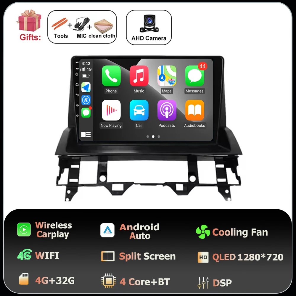 Scherm QLED Carplay Auto Voor Mazda 6 2002 2003 2004 2005 2006 2007 2008 Android 16 Autoradio Multimedia Video speler GPS WIFI 4G