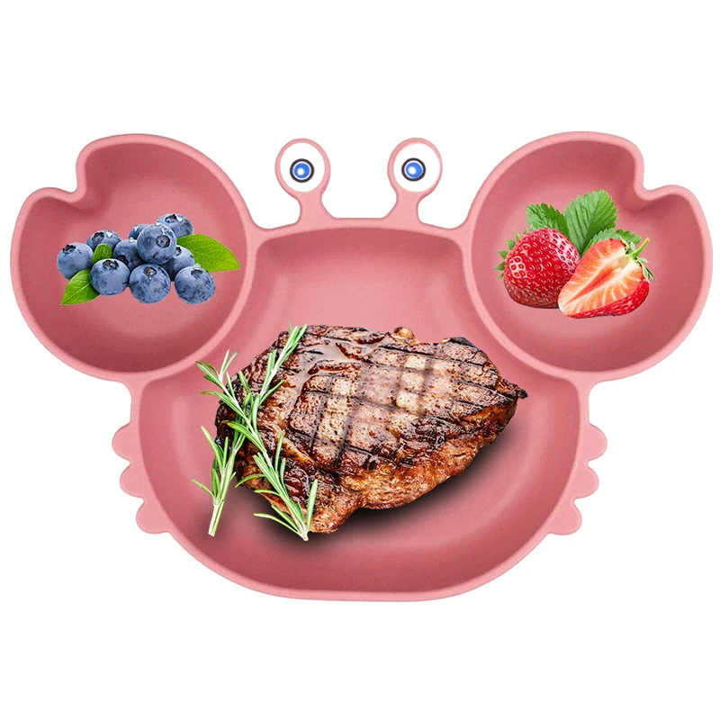 Assiette de repas en silicone de qualité alimentaire pour tout-petits, assiettes de dessin animé, entraînement à l'alimentation indépendant, bol de nourriture complémentaire anti-chute, trucs pour bébé