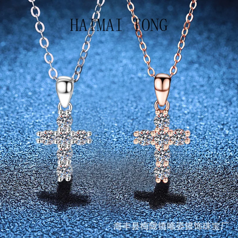 

HAIMAITONG PT950 Платиновое ожерелье с муассанитом, кулон, полный бриллиантов, простая корейская версия, крест, 60 точек, D, цвет, муассанит
