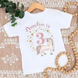 Personalized Unicorn 1-9 Years Birthday Shirt T-Shirt Wild Tee Girls Party T Shirt Custom Name Clothes Kids Fashion Tops Tshirt