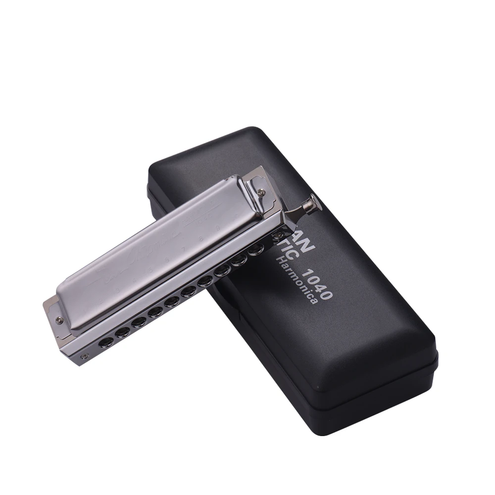 SW1040 Swan Chromatic Harmonica 10 Holes 40 Tones Key of C Silver with Exquisite Box Harmonica