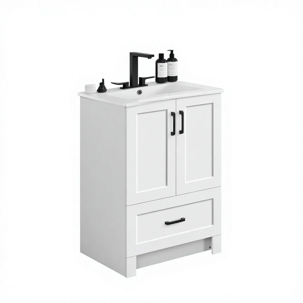 USA Stock 24 Inch Bathroom Vanity with Sink White Freestanding Single Sink Cabinet RTA Soft Close Made in Houston USA