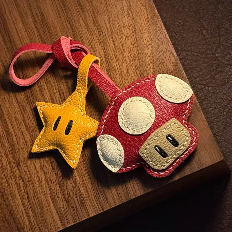 Lambskin Leather Handmade Hipster London Bus Cartoon Omnibus Croissant Original Pure Handmade Pumpkin Key Pendant Gift Customize