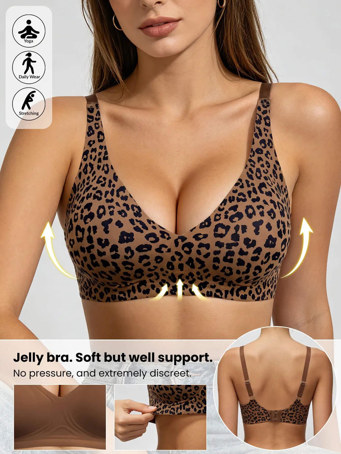 Nahtloser Jelly-BH für Damen, weicher Halt, kabellos, ohne Abdrücke, Push-up, bequem, für Yoga, Alltagskleidung, BH mit verstellbaren Trägern