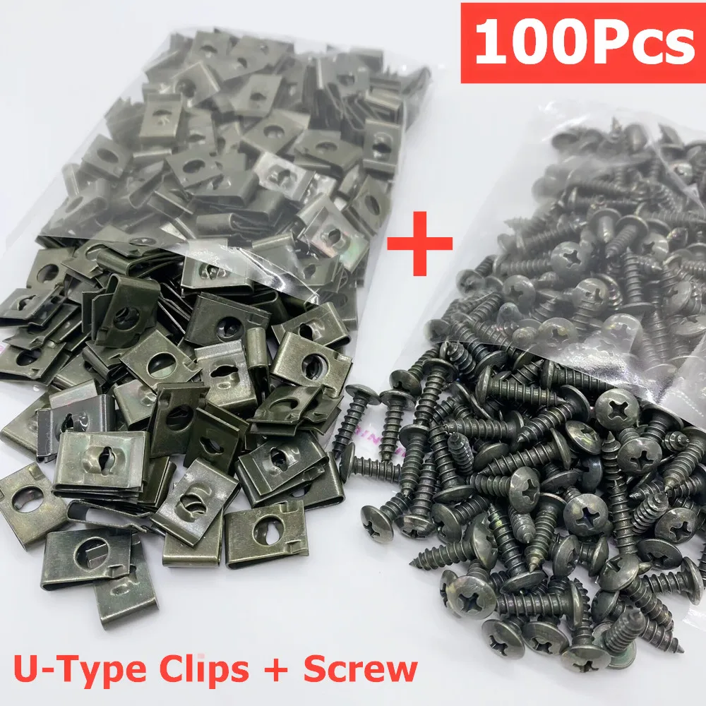 

100/10pcs Mixed Car Motorcycles Metal Screw Tapping Fastener U-Type with Screw Anti-rust Protection Clip Screw Buckle Iron Sheet