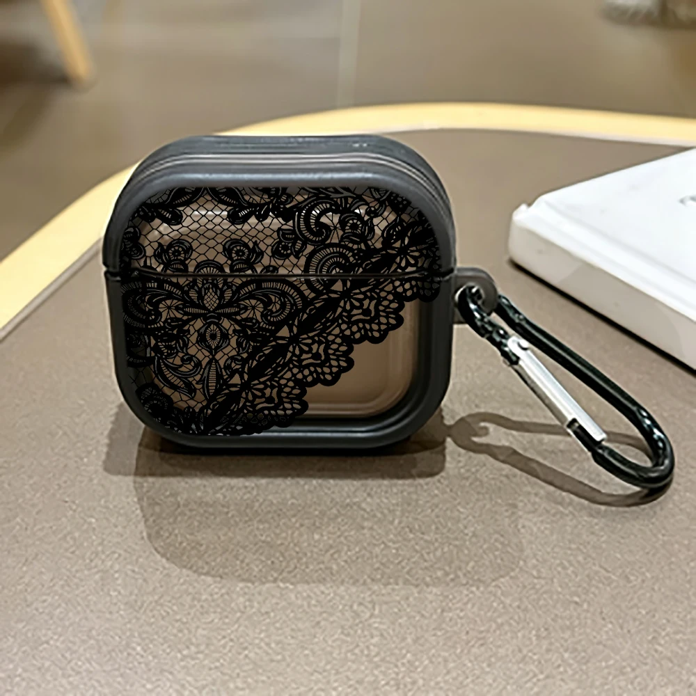 Elegant Black Lace Protective Case for AirPods Pro 3/Pro 2/Pro Earbuds Case For AirPods 4/3/2/1 TPU Shockproof  Earphone Cover view 6
