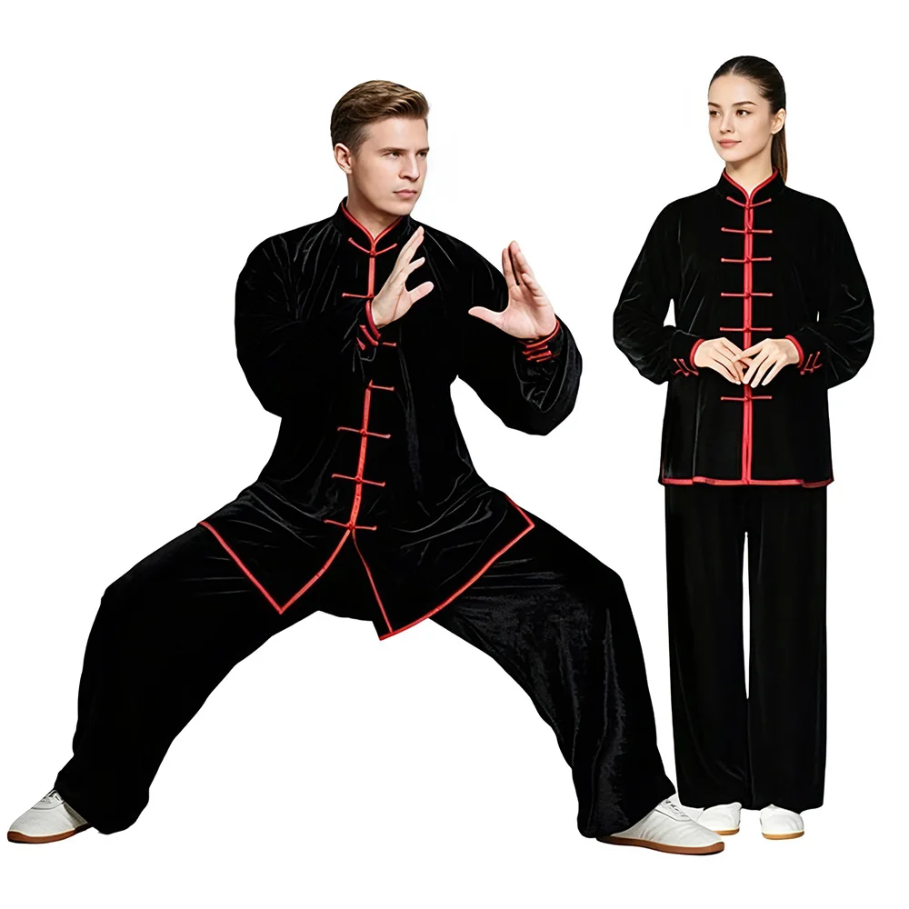Velvet Tai Chi Outfit Adult Kung Fu Set Traditional Martial Arts Performance Costume Velour Long Sleeved Shirt Pants Tang Suit