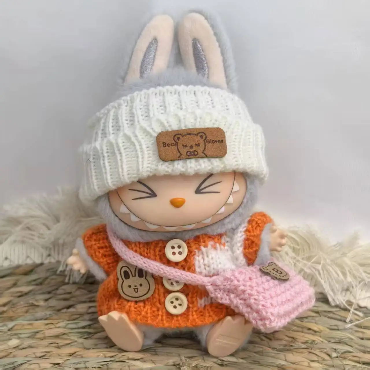 

For 15-17cm Labubu Doll Accessories Outfit Clothes Bear Label Hat Love Sweater Set Cute Decoration Little Clothes Toy Collectors