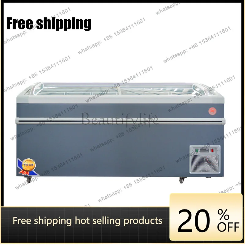 LS supermarket seafood horizontal freezer, curved glass door combination island cabinet ice cream cabinet