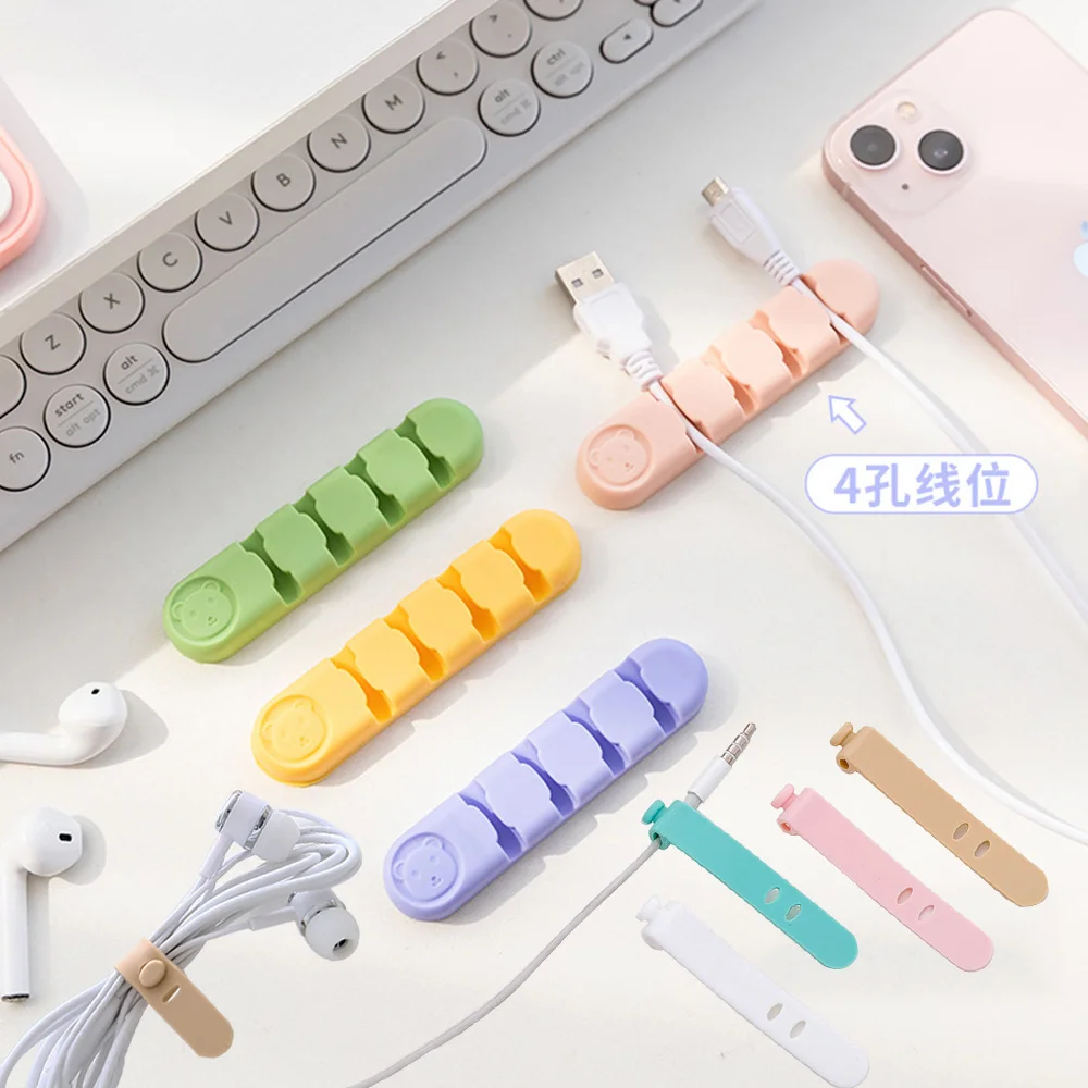 Cute Cable Organizer Cute Bear Silicone Wire Holder Clips for Desktop Cord Organizers Line Management Office Desk Accessories