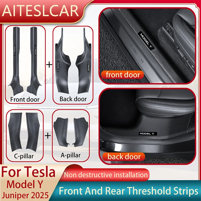 2 4 6 8PCS For Tesla ModelY Juniper 2025 ABS Front Rear Door Sill Protector Threshold Strip Anti-kick Guard Panel Waterproof Pad